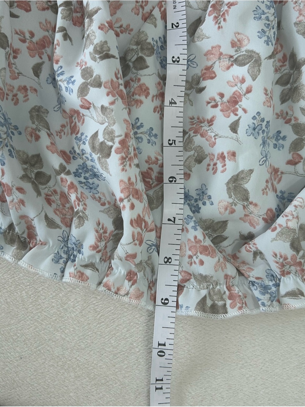 Floral Smocked Strapless Crop Top — White/Blue and matching shorts set - Picture 7 of 10
